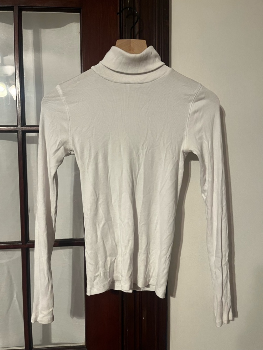 Everlane White Luxe Rib Supima Cotton Long-Sleeve Turtleneck Top - Size Small